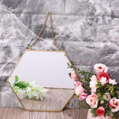 Nordic Hexagon Wall Hanging Mirror Gold Dressing Table Makeup Mirrors Bathroom Bedroom Decoration