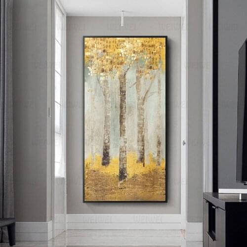Nordic Vintage Abstract Golden Rich Tree Poster Canvas Painting Wall Art Pictures For Living Room Cuadros Home Decor