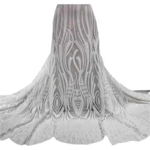 New White Sequence Fabrics African French Tulle Mesh Lace Fabric Best Quality Sequins Lace Fabric For Wedding Party Materials