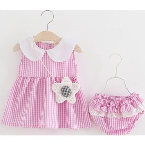 Baby Girls Clothes Plaid Dress Shorts Flower Bag 3PCS Newborn Clothing Summer Sweet Infant Dress Baby Costume