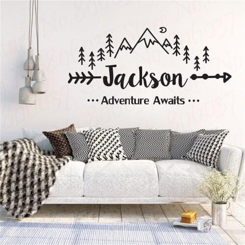 Personalized Name Mountain Nursery Wall Decal Adventure Awaits Arrow Vinyl Stickers For Kids Room Decor WL1159