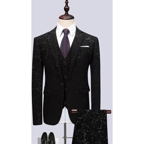 Jacket+Vest+Pants) 2019 Men Black Suits Fashion Party Dresses Mens Slim Fit Business Men Suit Tailored Fit Suits Dinner Suit