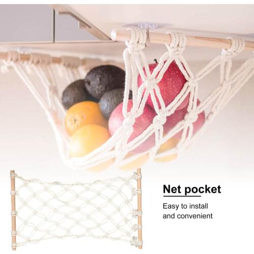Boho Style Under Cabinet Cotton Rope Fruit Hammock Hand Woven Fruit Hanging Basket Kitchen Food Container Holder Net Bag