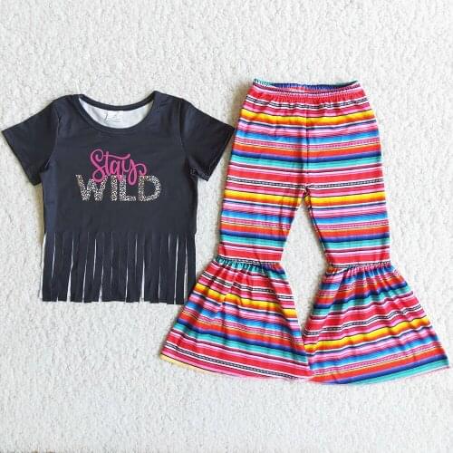 Hot Sale Baby Girls Designer Clothes Summer Little Girls Clothing Kids Boutique Bell Bottom Outfits Wholesale Children Clothing