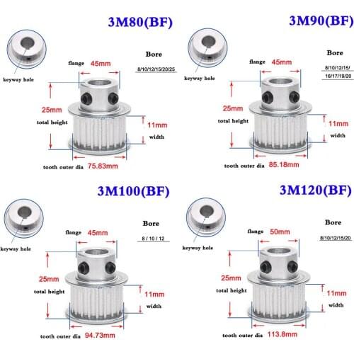 1Pcs 3M 80 Tooth To 150 Tooth Synchronous Wheel Timing Belt Pulley Aluminum Alloy Width 11mm Bore 8-20mm