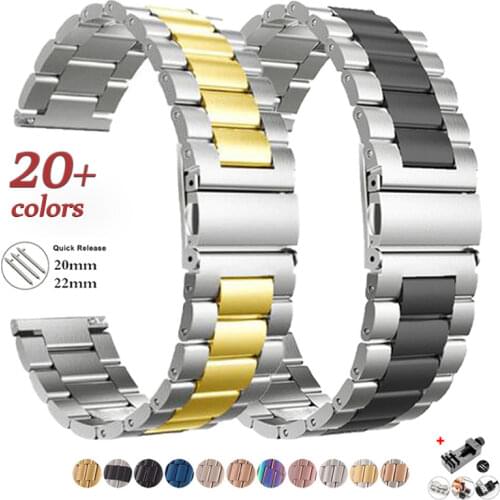 20 22mm Stainless Steel Watch band for galaxy watch 3 41 45mm for gear S3 S2 loop Sport Strap for Amazfit Bip Huawei GT bracelet