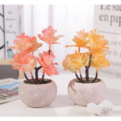Retro Pulp Pot Simulation Green Plant Begonia Flower Bonsai Home Office Table Decoration Simulation Plant Bonsai