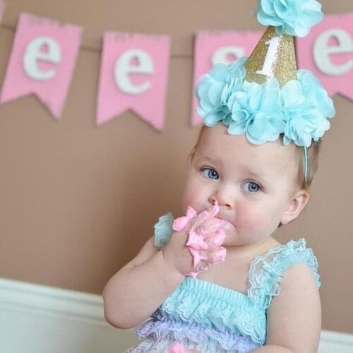 Happy First Birthday Party Hat Decor Cap One Birthday Hat Princess Crown 1st Year Old Number Baby Kids Hair Accessory decoration