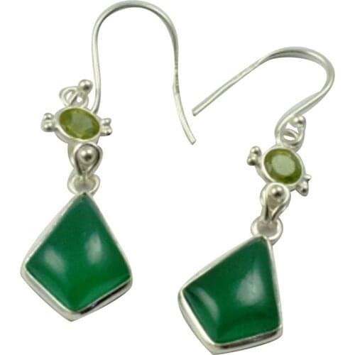 Lovegem Genuine Green Onyx & Peridot EARRINGS 925 Sterling Silver, 47mm, AE2200