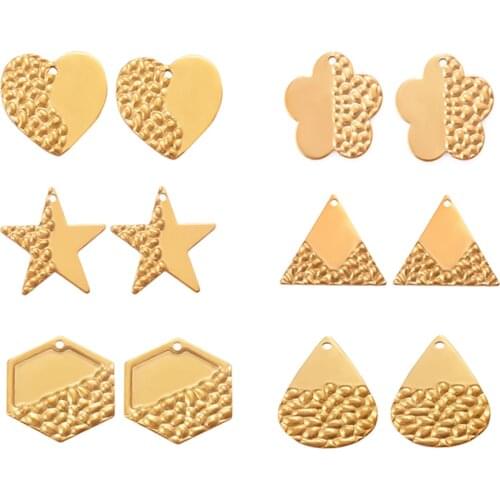 10PCS/Lot Stainless Steel Embossing Flower Earring Charms Pendants for DIY Necklace Jewelry Making Components Findings Wholesale