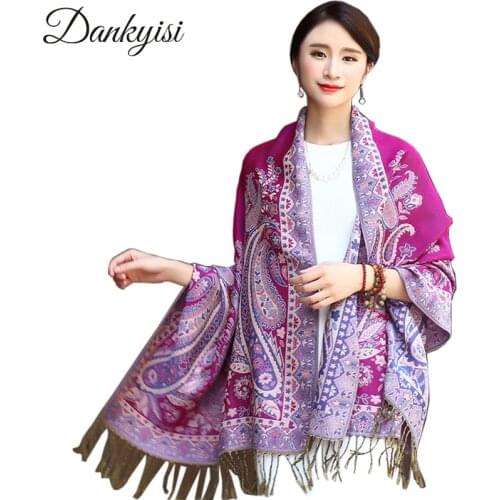 DANKEYISI Ethnic Winter Women Scarf Jacquard Scarves Floral Print Shawls Ladies Long Pashminas Fashion Stole Indian Echarpe