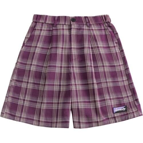 Japanese Harajuku Contrast Color Plaid Shorts for Men and Women Urban Streetwear Cotton Polyester Casual Checkered Shorts