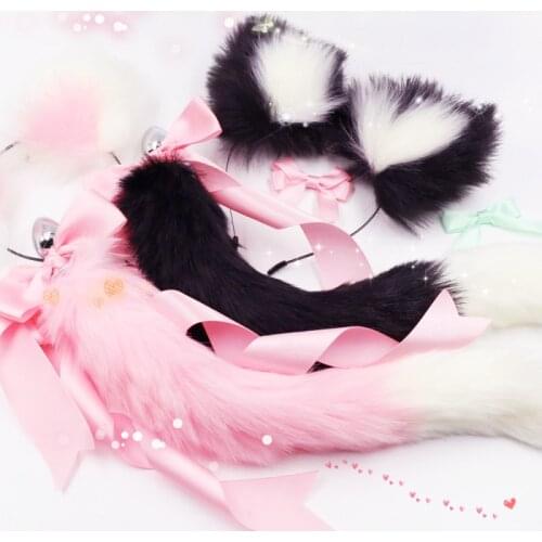 Cute Soft Cat ears Headbands with FoxTail Bow Metal Butt Anal Plug Erotic, Adult Sex Toys Product for women, anal toys