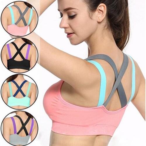 Sports Bra Full Cup Breathable Top Shirt Shockproof Cross Back Push Up Bra For Women Workout Gym Running Yoga Fitness Bra