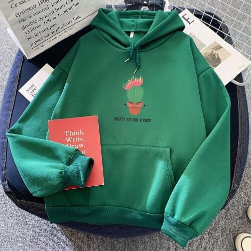 Oversized Hoodie Women Thicken Loose Hooded Sweatshirt Harajuku Cactus Printed Funny Frog Hoodies Pullover Female Hip Hop Coat