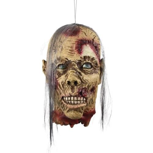 Halloween White Hair Banshee Halloween Head Horror Decorations Decapitated Head Haunted House Escape Decor Hanging Props