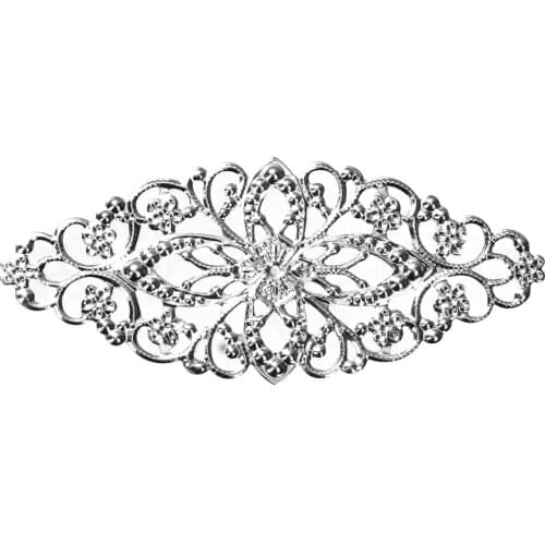 DoreenBeads Iron Based Alloy Embellishments Leaf Silver Color Filigree Carved 80mm(3 1/8") x 35mm(1 3/8"), 20 PCs