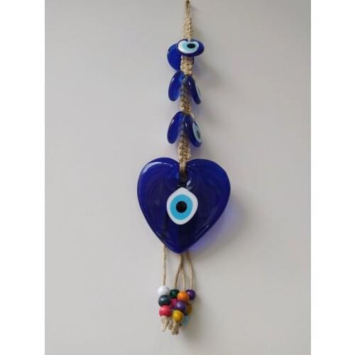 Heart Evil Eye 10 cm with Glass Beads Pendant Turkish Handmade Amulet Wall Hanging Talisman Boho Home Decor Made in Turkey