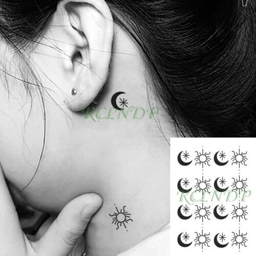 Waterproof Temporary Tattoo Sticker Minimalist Small Sun Moon Tattoo In Hand Neck Head Body Art Fake Tattoo for Men Women Kids