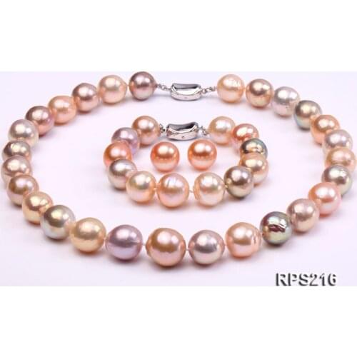 Big Size 13-14mm Multicolor Edison pearl Necklace Bracelet Earrings Jewellery Set Perfect Women Gift Wedding Birthday Jewelry