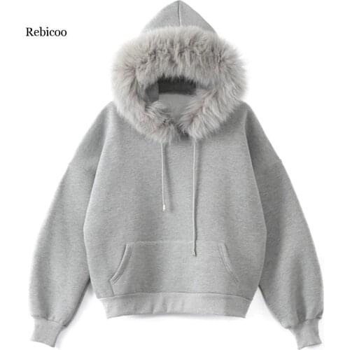 Women Winter Thicken Fleece Hoodies Sweatshirt Solid Long Sleeve faux fur Hooded Sweatshirt Pullover Top Hoodies Female 2020