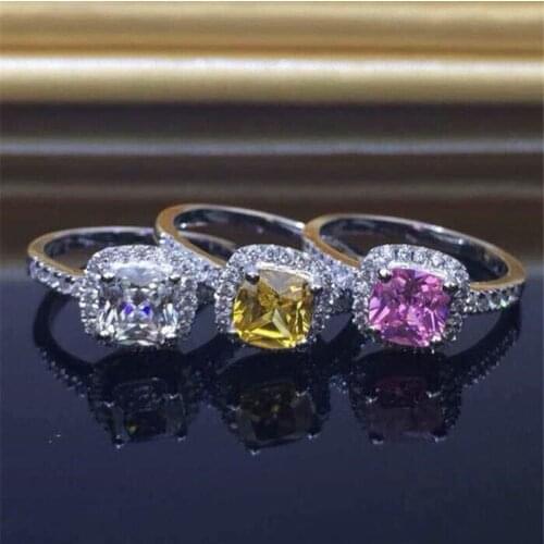 Three colors Ladys S925 Sterling Silver 5a CZ Crystal Stone Wedding Rings Finger Designer-inspired US Size 5,6,7,8,9,10