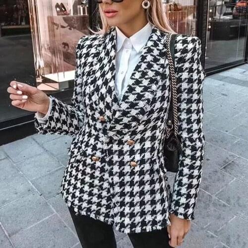 Women Tweed Jackets 2021 Fashion Office Ladies Black Tassel Houndstooth Coats Female Autumn Vintage Thick Plaid Coat Girls Chic