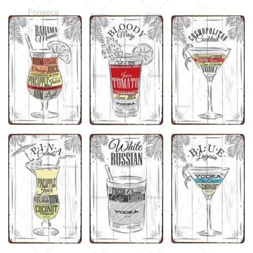 Beer Cocktail Tin Signs Mojito Drinks Metal Plates Wall Pub Shop Restaurant Cafe Room Art Decor Vintage Iron Cuadros Poster