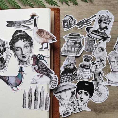 19pcs Retro Roman Classic Black White Diary Sticker Jun Journal Scrapbook Stationery Couple Gift Decoration Sticker