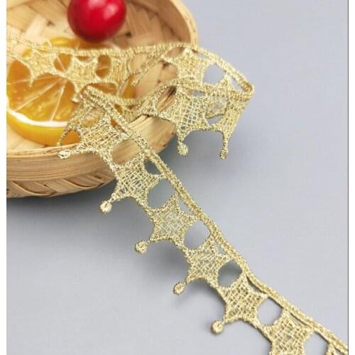 2Yards 3.5CM Wide Hollowed Stars Lace Trim Gold Ribbon For Dress Sewing Costume Decoration Clothes Hair Accessories Gift Packing