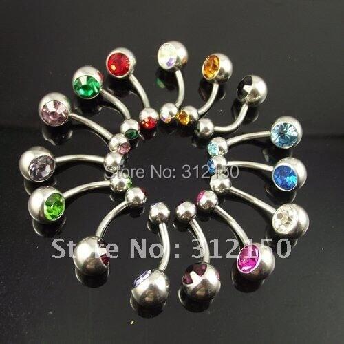 5pcs/lot Double Gem belly ring, press fit body piercing jewelry, Navel Rings Sexy body jewelry Crystal belly Button ring