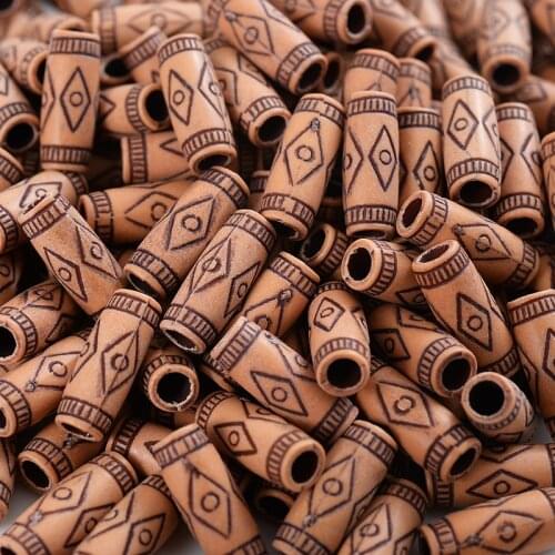 50Pcs/Lot Acrylic Beads Imitation Wood Color Long Tube Big Holes Beads For Handmade DIY Necklace Bracelet Jewelry Accessories