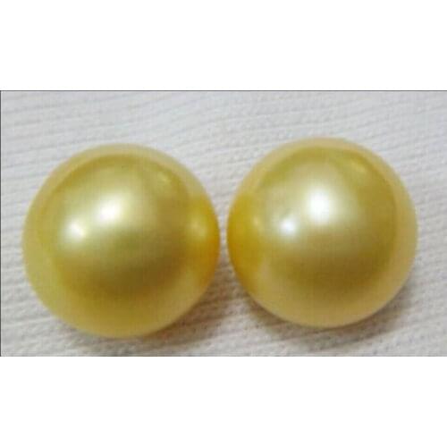 Free shipping natural AAA 9-10mm South Sea en Pearl Earrings YELLOW 925silver