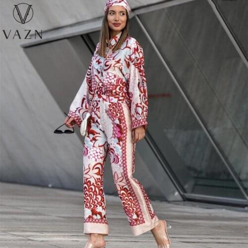 VAZN 2021 Shinny Special Lady Suits High Street Full Sleeve Sexy Print 3 Piece Set Women Top And Pant Summer