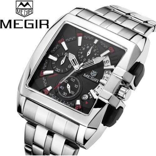 MEGIR Original Luxury Men Watch Rectangle Stainless Steel Mens Quartz Wrist Watches Business Dial Wristwatches Relogio Masculino