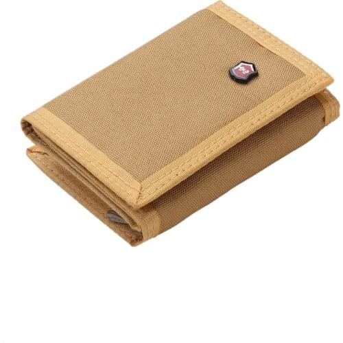 Men Solid Color Wallet Three-fold Coin Purse Canvas Wallet with Velcro Fashionable Card Pack