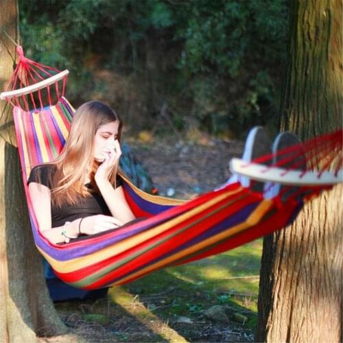 2-Person Double Hammock Outdoor Swing Camping Hammock Leisure Portable Hammock Stick Ultralight Home Travel Picnic Canvas Swing