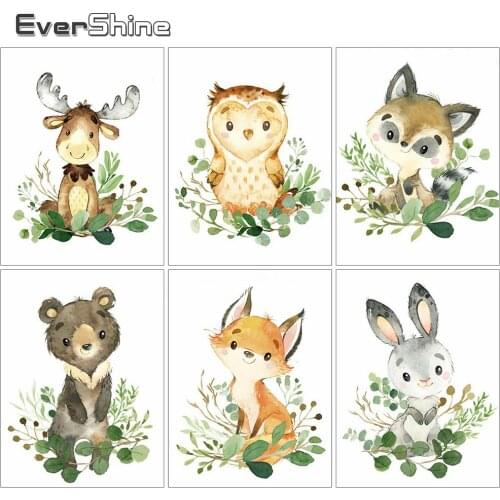 EverShine Full Drill Square Diamond Painting Animal Diamond Embroidery Rabbit Mosaic Cartoon Fox Picture Rhinestones Child Gift