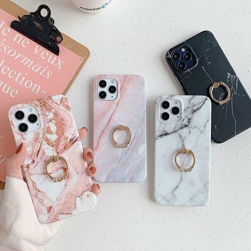 LOVECOM Classic Vintage Marble Phone Case For iPhone 12 Pro 11 Pro Max XR XS Max 8 7 6 Plus X With Finger Ring Soft Back Cover