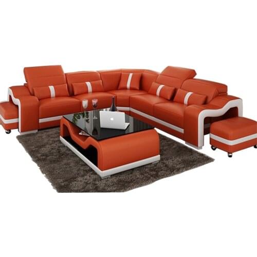 Living room Sofa set диван мебель кровать muebles de sala L shape genuine leather sofa cama puff asiento + centro coffee table