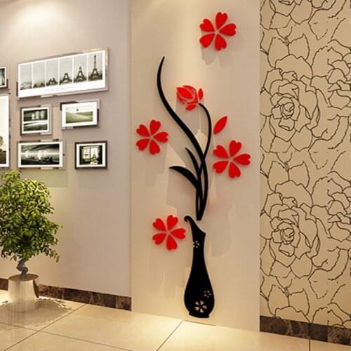 Creative vase acrylic 3D stereo wall stickers porch sofa TV background wall decoration mural home office decoration