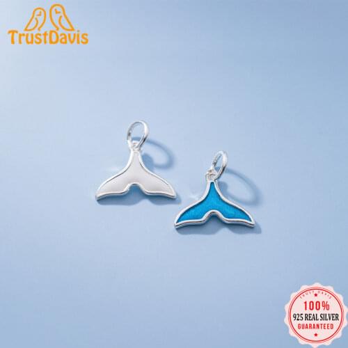TrustDavis Real 925 Sterling Silver Fashion Sweet Dolphin Tail Charm Pendant Handmade DIY Accessories Jewelry Wholesale DZ417