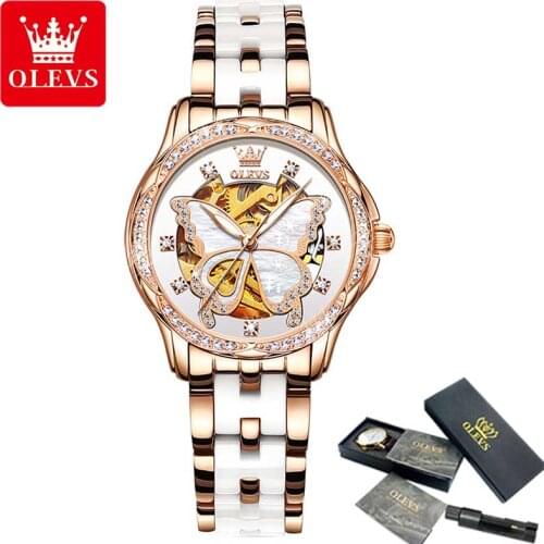 OLEVS 2021 Fashion Ladies Watch Ladies Top Brand Luxury Waterproof Mechanical Watch Ladies Ceramic Strap Sports Clock 6622