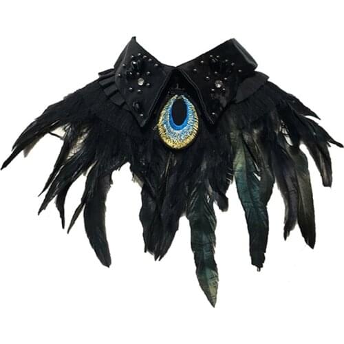 Fashion Steampunk Goth Exaggerate Black Feather Collar Crystal Embroidery Fashion Chokers For Party Halloween