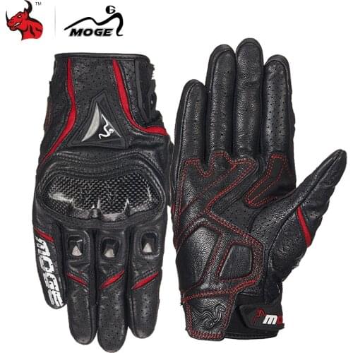 MOGE Motorcycle Gloves Breathable Leather Moto Gloves Carbon Fibre Motocross Gloves Touch Function Guantes Moto Riding Gloves