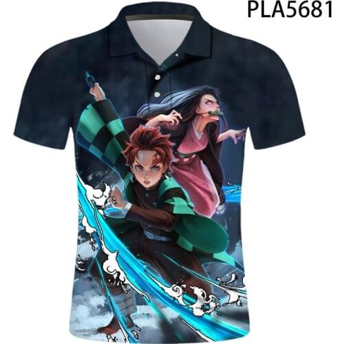 3D Printed Polo Homme Summer Short Sleeve Shirts Men Fashion Casual Shirts Kimet No Yaiba Streetwear Cool Hombre Camisas De Polo