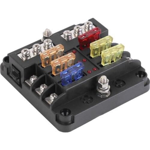 Fuses Kit 2020 Replacement Parts 32V 6 Way Fuse Box Standard Blade Fuse Holder with Negative Bus for Car Marine