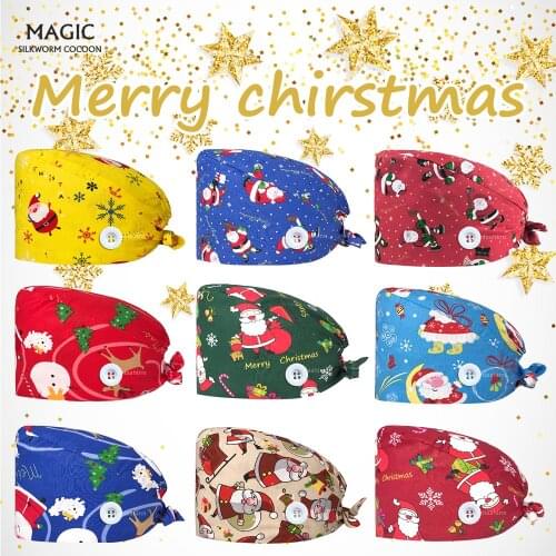 Tieback 100% cotton medical hats nursing Surgical Dentist Cap nurse Print Pet Hospital Hat Medical Scrub Medical Cap with button