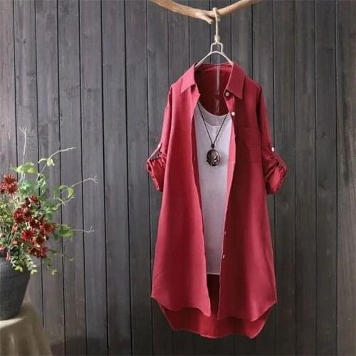 2021 autumn womens new mid-length padded shirt womens long-sleeved top coat loose casual shirt bottoming shirt trend