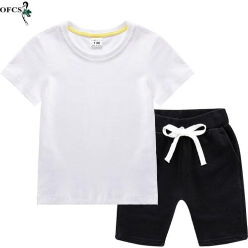 New Selling Childrens Suit Summer Cotton Baby Solid And Cartoon Short Sleeve T-shirt +Shorts Suit Best Friend Beach Holiday Set